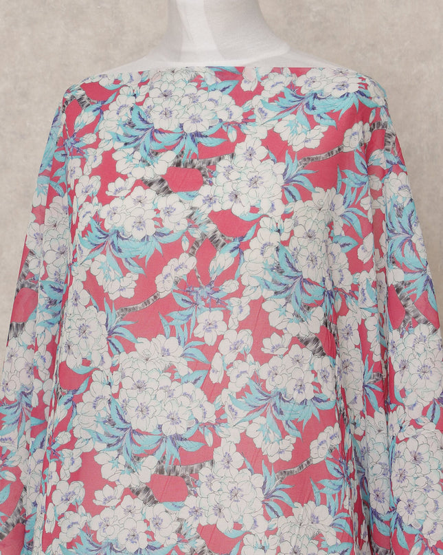 Pink White Floral Somali Dirac Cotton Voile Fabric, 3.5 Mtrs, Width 150 Cms, Made in Italy-D24630