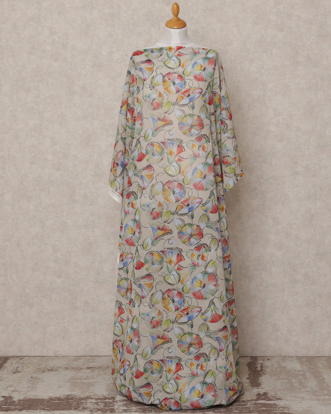 Beige Multicolor Floral Somali Dirac Cotton Voile Fabric, 3.5 Mtrs, Width 150 Cms, Made in Italy-D24632
