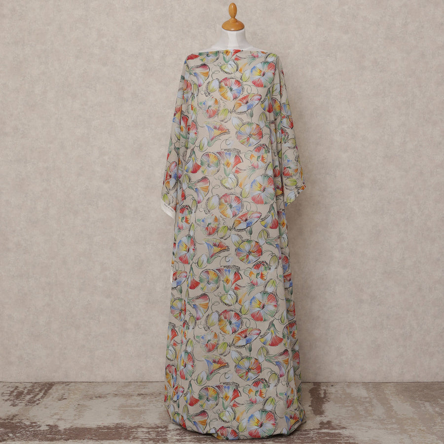 قماش ديراك قطني صومالي مزهر متعدد الألوان، بيج، 3.5 متر، عرض 150 سم، صنع في إيطاليا - D24632