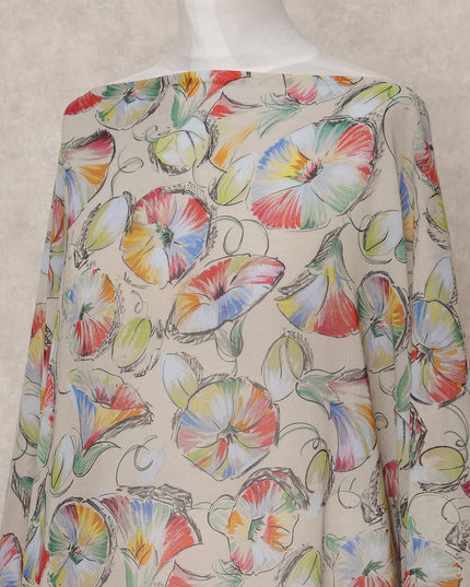 قماش ديراك قطني صومالي مزهر متعدد الألوان، بيج، 3.5 متر، عرض 150 سم، صنع في إيطاليا - D24632