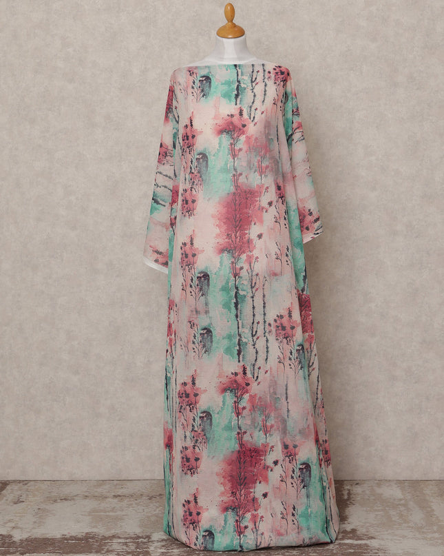 Pink Green Abstract Somali Dirac Cotton Voile Fabric, 3.5 Mtrs, Width 150 Cms, Made in Italy-D24633 Regal Fabrics