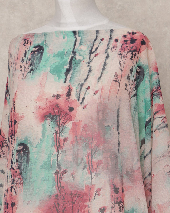 Pink Green Abstract Somali Dirac Cotton Voile Fabric, 3.5 Mtrs, Width 150 Cms, Made in Italy-D24633 Regal Fabrics