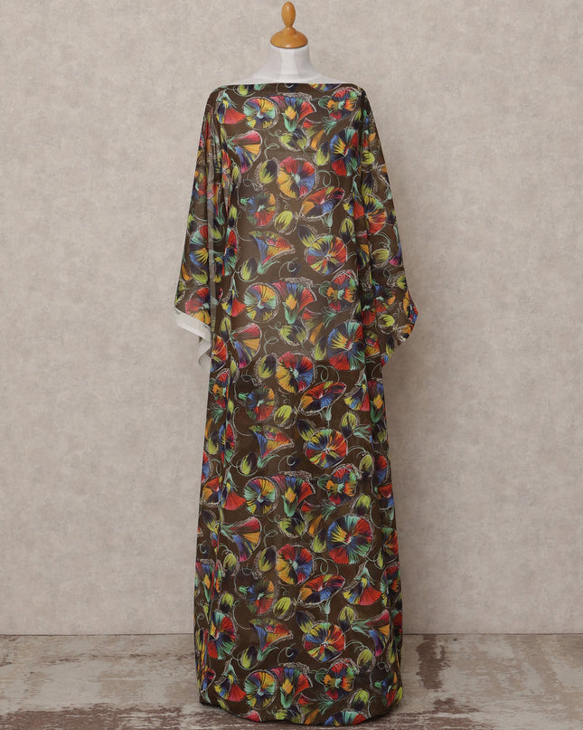 Brown Multicolor Floral Somali Dirac Cotton Voile Fabric, 3.5 Mtrs, Width 150 Cms, Made in Italy-D24634