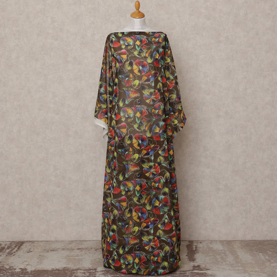 Brown Multicolor Floral Somali Dirac Cotton Voile Fabric, 3.5 Mtrs, Width 150 Cms, Made in Italy-D24634 Regal Fabrics