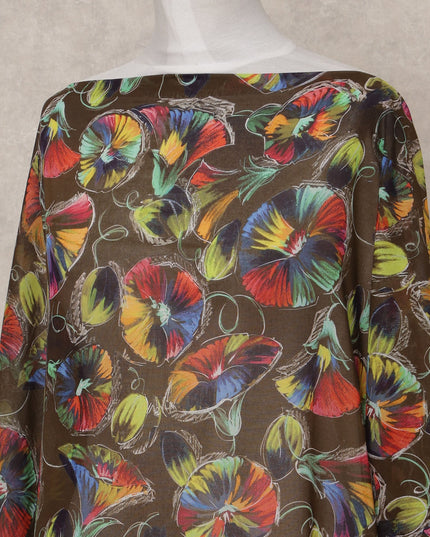 Brown Multicolor Floral Somali Dirac Cotton Voile Fabric, 3.5 Mtrs, Width 150 Cms, Made in Italy-D24634 Regal Fabrics