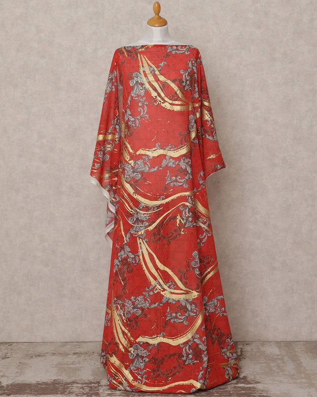 Red Gold Grey Abstract Somali Dirac Cotton Voile Fabric, 3.5 Mtrs, Width 150 Cms, Made in Italy-D24635