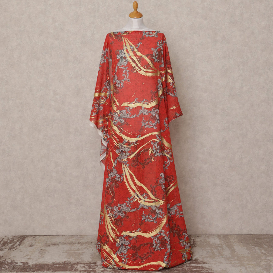 قماش ديراك صومالي تجريدي باللون الأحمر الذهبي الرمادي، 3.5 متر، عرض 150 سم، صنع في إيطاليا - D24635