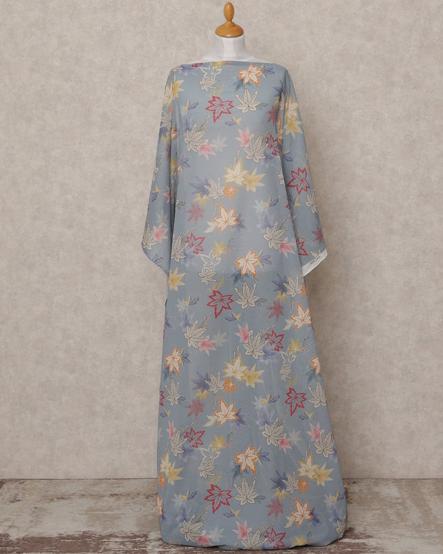 Blue Multicolor Leaf Print Somali Dirac Cotton Voile Fabric, 3.5 Mtrs, Width 150 Cms, Made in Italy-D24636