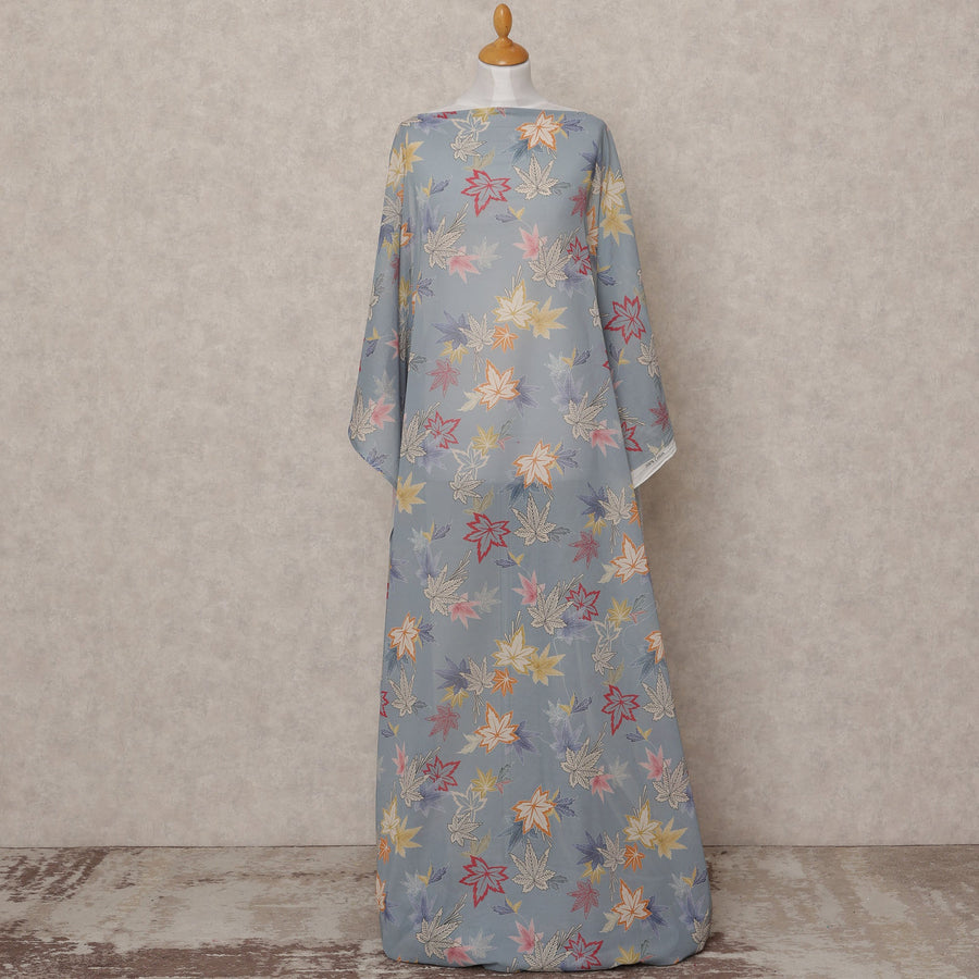 Blue Multicolor Leaf Print Somali Dirac Cotton Voile Fabric, 3.5 Mtrs, Width 150 Cms, Made in Italy-D24636