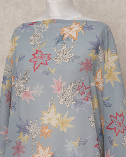 Blue Multicolor Leaf Print Somali Dirac Cotton Voile Fabric, 3.5 Mtrs, Width 150 Cms, Made in Italy-D24636