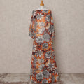 Orange & Grey Floral Traditional Somali Cotton Voile Dirac Fabric, 3.5 Mtrs, Width 150 Cms, Made in Italy-D24638