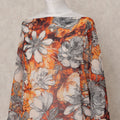 Orange & Grey Floral Traditional Somali Cotton Voile Dirac Fabric, 3.5 Mtrs, Width 150 Cms, Made in Italy-D24638