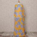 Mustard Yellow & Blue Floral Traditional Somali Cotton Voile Dirac Fabric, 3.5 Mtrs, Width 150 Cms, Made in Italy-D24639