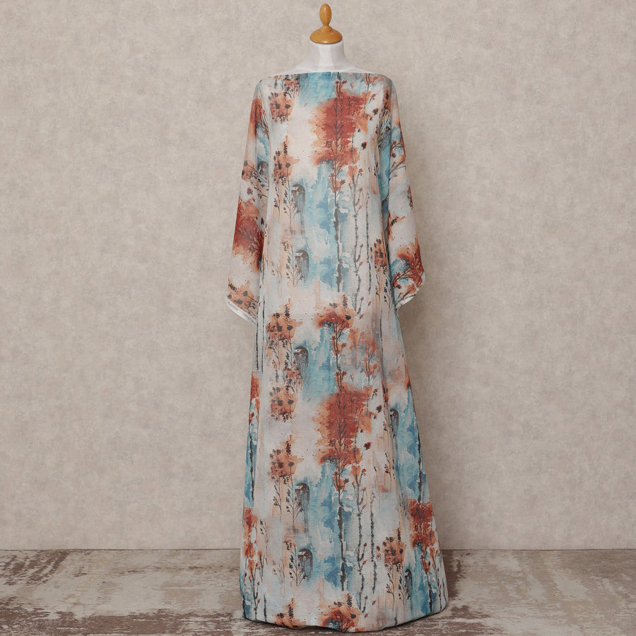 Rust & Sky Blue Abstract Traditional Somali Cotton Voile Dirac Fabric, 3.5 Mtrs, Width 150 Cms, Made in Italy-D24640 Regal Fabrics