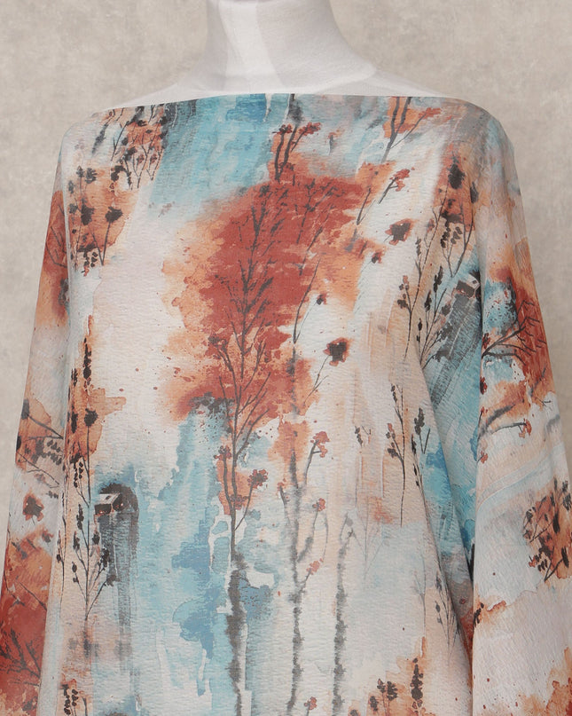 Rust & Sky Blue Abstract Traditional Somali Cotton Voile Dirac Fabric, 3.5 Mtrs, Width 150 Cms, Made in Italy-D24640