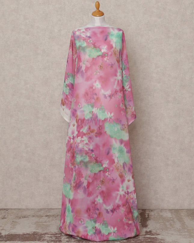 Pink & Green Watercolor Floral Traditional Somali Cotton Voile Dirac Fabric, 3.5 Mtrs, Width 150 Cms, Made in Italy-D24641 Regal Fabrics