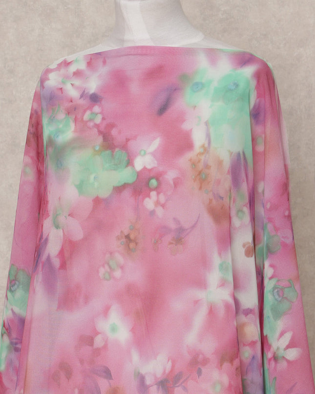 Pink & Green Watercolor Floral Traditional Somali Cotton Voile Dirac Fabric, 3.5 Mtrs, Width 150 Cms, Made in Italy-D24641 Regal Fabrics