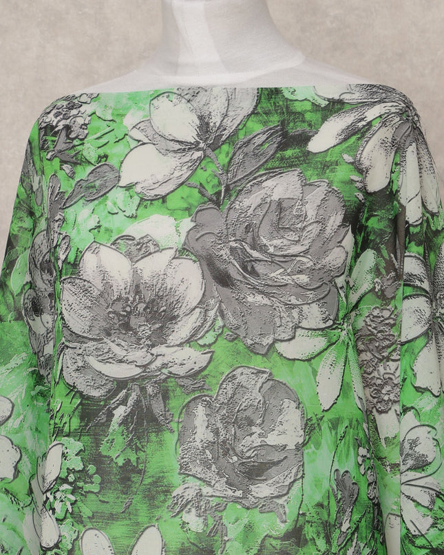 Green & Grey Floral Traditional Somali Cotton Voile Dirac Fabric, 3.5 Mtrs, Width 150 Cms, Made in Italy-D24643 Regal Fabrics