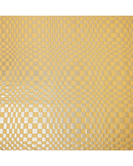 Golden Yellow Geometric Check Silk Chiffon Fabric with Metallic Lurex 110 Cms Width South Korea-D24985