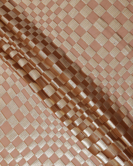 Copper Brown Geometric Check Silk Chiffon Fabric with Metallic Lurex 110 Cms Width South Korea-D24987