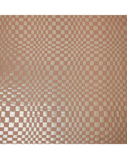 Copper Brown Geometric Check Silk Chiffon Fabric with Metallic Lurex 110 Cms Width South Korea-D24987
