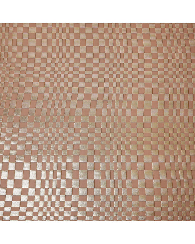 Copper Brown Geometric Check Silk Chiffon Fabric with Metallic Lurex 110 Cms Width South Korea-D24987