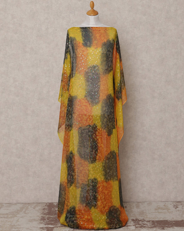 Yellow Orange Black Traditional Somali Silk Chiffon Dirac Fabric with Metallic Lurex, 3.5 Mtrs, Width 140 Cms, Made in South Korea-D25033
