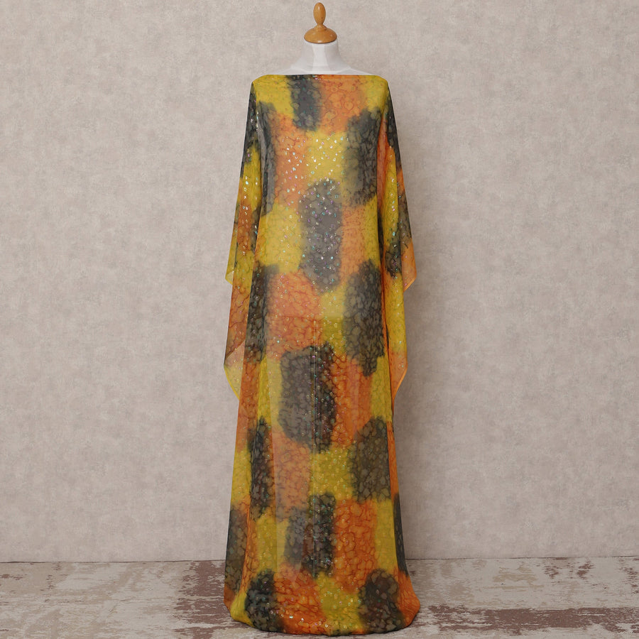 قماش ديراك من الحرير الصومالي التقليدي باللون الأصفر البرتقالي والأسود مع لوركس معدني، 3.5 متر، العرض 140 سم، صنع في كوريا الجنوبية - D25033