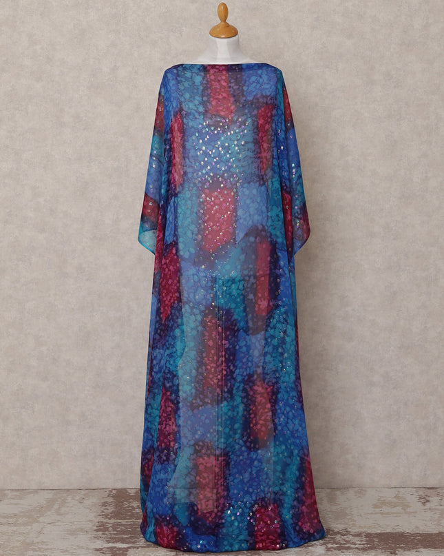 Blue Red Purple Traditional Somali Silk Chiffon Dirac Fabric with Metallic Lurex, 3.5 Mtrs, Width 140 Cms, Made in South Korea-D25034