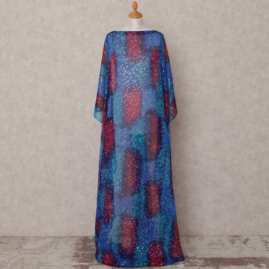 قماش ديراك شيفون حريري صومالي تقليدي أزرق أحمر بنفسجي مع لوركس معدني، 3.5 متر، عرض 140 سم، صنع في كوريا الجنوبية - D25034