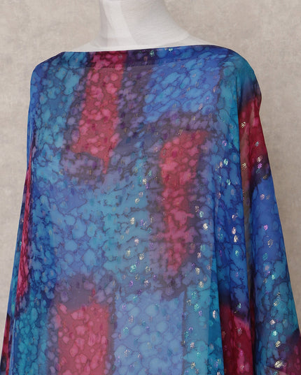 قماش ديراك شيفون حريري صومالي تقليدي أزرق أحمر بنفسجي مع لوركس معدني، 3.5 متر، عرض 140 سم، صنع في كوريا الجنوبية - D25034