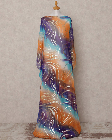 Orange Blue Purple Traditional Somali Silk Chiffon Dirac Fabric with Metallic Lurex, 3.5 Mtrs, Width 140 Cms, Made in South Korea-D25035