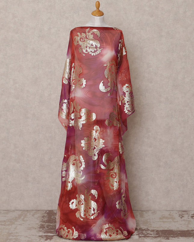 Red Purple Traditional Somali Silk Chiffon Dirac Fabric with Metallic Lurex, 3.5 Mtrs, Width 140 Cms, Made in South Korea-D25036