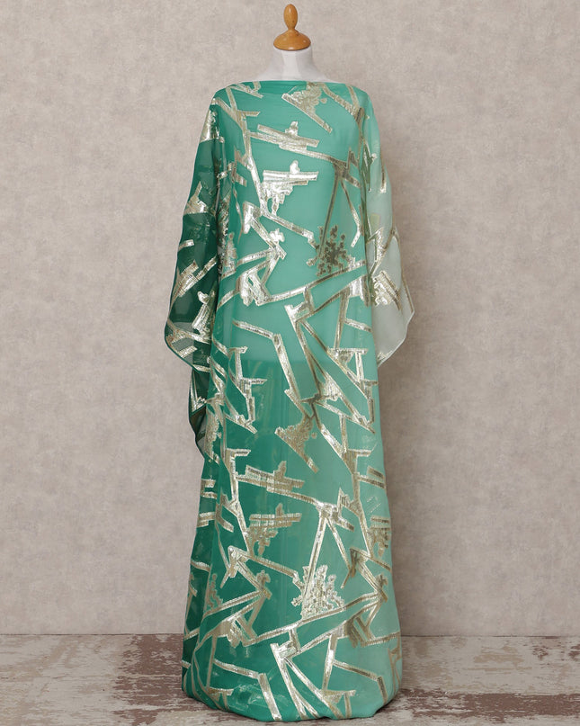 Green Traditional Somali Silk Chiffon Dirac Fabric with Metallic Lurex, 3.5 Mtrs, Width 140 Cms, Made in South Korea-D25037