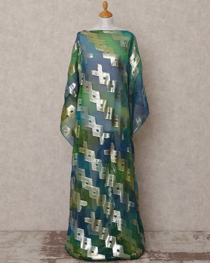 Blue Green Traditional Somali Silk Chiffon Dirac Fabric with Metallic Lurex, 3.5 Mtrs, Width 140 Cms, Made in South Korea-D25038