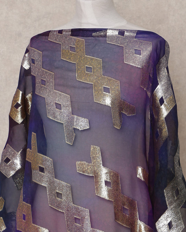 Purple Traditional Somali Silk Chiffon Dirac Fabric with Metallic Lurex, 3.5 Mtrs, Width 140 Cms, Made in South Korea-D25039 Regal Fabrics