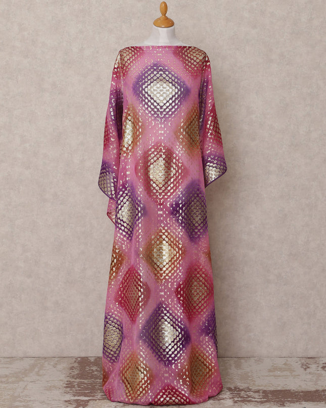 Pink Purple Gold Traditional Somali Silk Chiffon Dirac Fabric with Metallic Lurex, 3.5 Mtrs, Width 140 Cms, Made in South Korea-D25042 Regal Fabrics