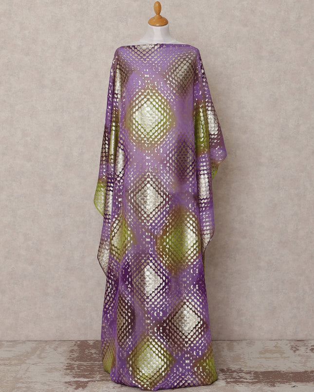 Purple Green Gold Traditional Somali Silk Chiffon Dirac Fabric with Metallic Lurex, 3.5 Mtrs, Width 140 Cms, Made in South Korea-D25043 Regal Fabrics