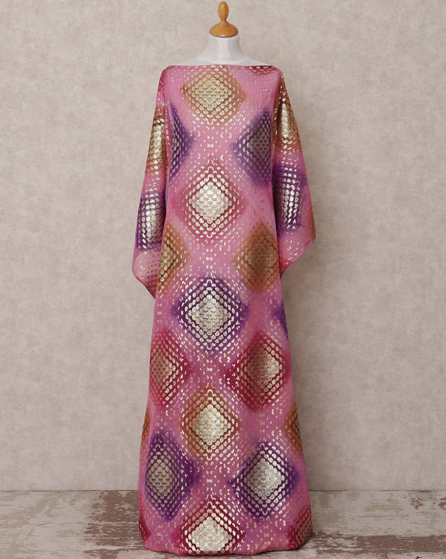 Pink Multi-Color Traditional Somali Silk Chiffon Dirac Fabric with Metallic Lurex, 3.5 Mtrs, Width 140 Cms, Made in South Korea-D25044 Regal Fabrics