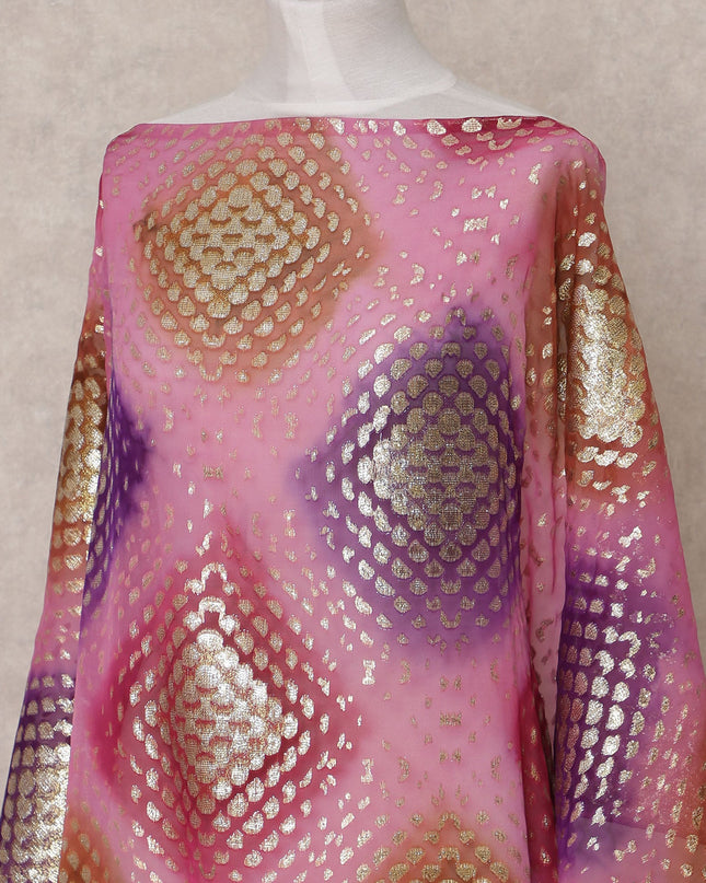 Pink Multi-Color Traditional Somali Silk Chiffon Dirac Fabric with Metallic Lurex, 3.5 Mtrs, Width 140 Cms, Made in South Korea-D25044 Regal Fabrics