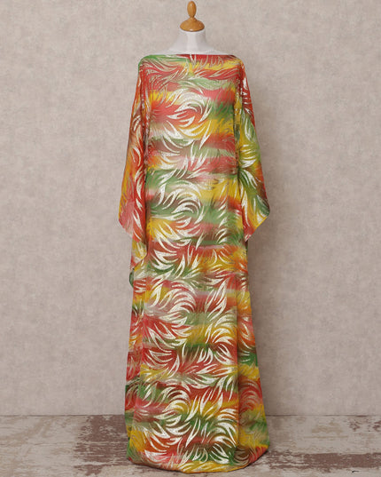 Red Green Yellow Traditional Somali Silk Chiffon Dirac Fabric with Metallic Lurex, 3.5 Mtrs, Width 140 Cms, Made in South Korea-D25046