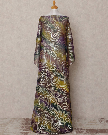 قماش ديراك شيفون حريري صومالي تقليدي باللون الأرجواني والأخضر والأصفر مع لوركس معدني، 3.5 متر، عرض 140 سم، صنع في كوريا الجنوبية - D25048