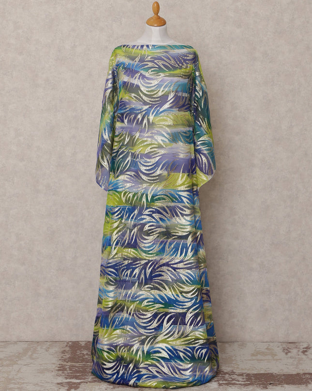 Blue Green Purple Traditional Somali Silk Chiffon Dirac Fabric with Metallic Lurex, 3.5 Mtrs, Width 140 Cms, Made in South Korea-D25049