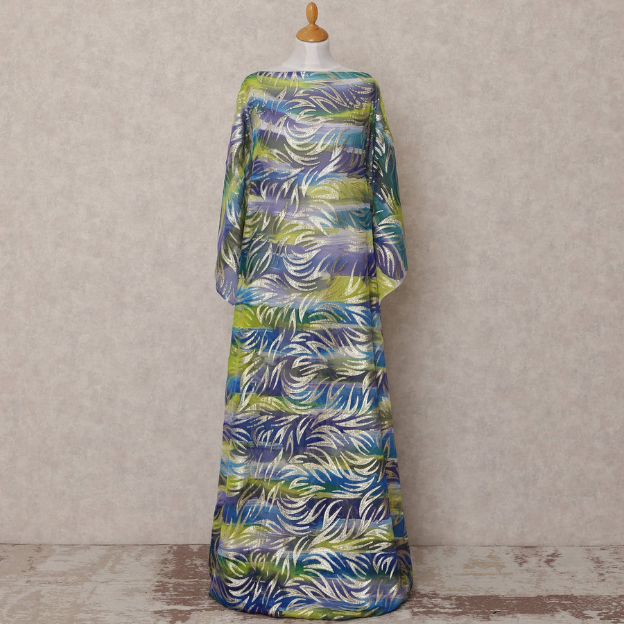 قماش ديراك شيفون حريري صومالي تقليدي أزرق أخضر بنفسجي مع لوركس معدني، 3.5 متر، عرض 140 سم، صنع في كوريا الجنوبية - D25049