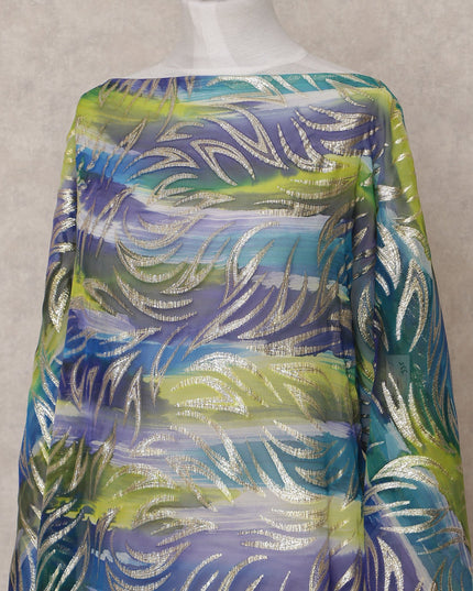 قماش ديراك شيفون حريري صومالي تقليدي أزرق أخضر بنفسجي مع لوركس معدني، 3.5 متر، عرض 140 سم، صنع في كوريا الجنوبية - D25049