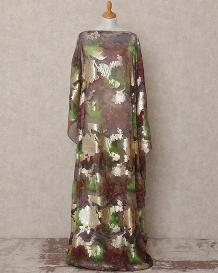 قماش ديراك شيفون حريري صومالي تقليدي باللون البني والأخضر مع لوركس معدني، 3.5 متر، عرض 140 سم، صنع في كوريا الجنوبية - D25050