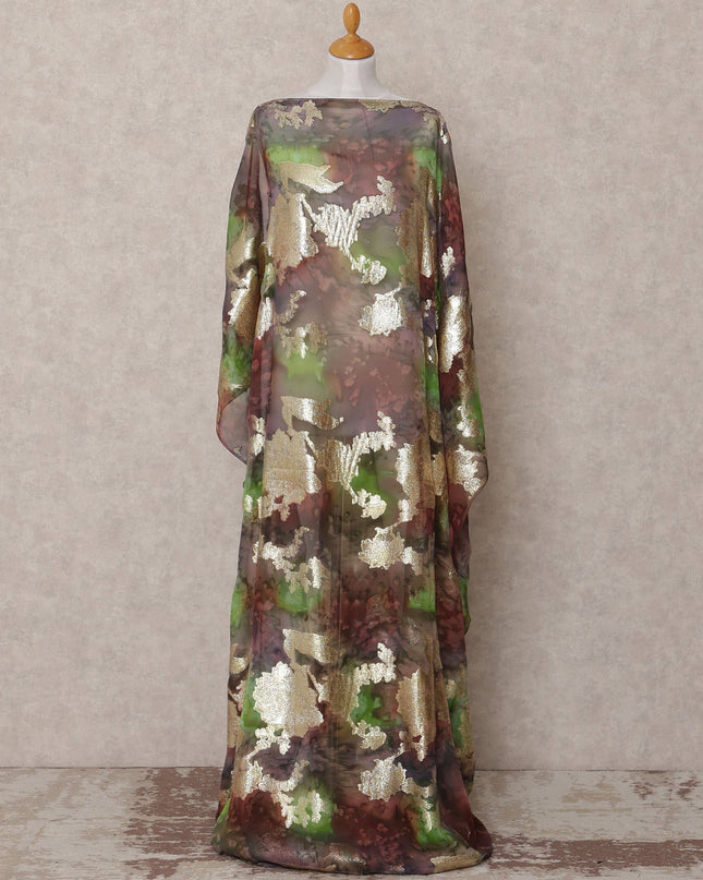 قماش ديراك شيفون حريري صومالي تقليدي باللون البني والأخضر مع لوركس معدني، 3.5 متر، عرض 140 سم، صنع في كوريا الجنوبية - D25050