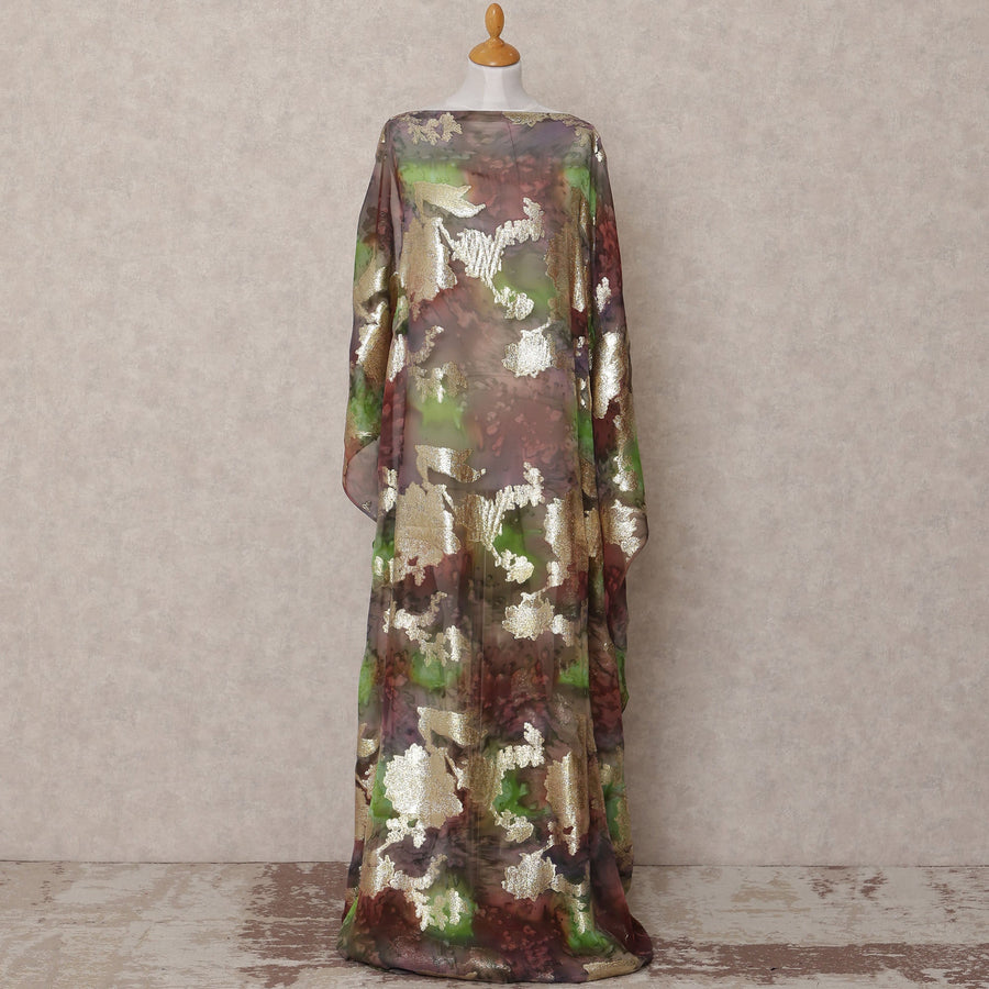 قماش ديراك شيفون حريري صومالي تقليدي باللون البني والأخضر مع لوركس معدني، 3.5 متر، عرض 140 سم، صنع في كوريا الجنوبية - D25050