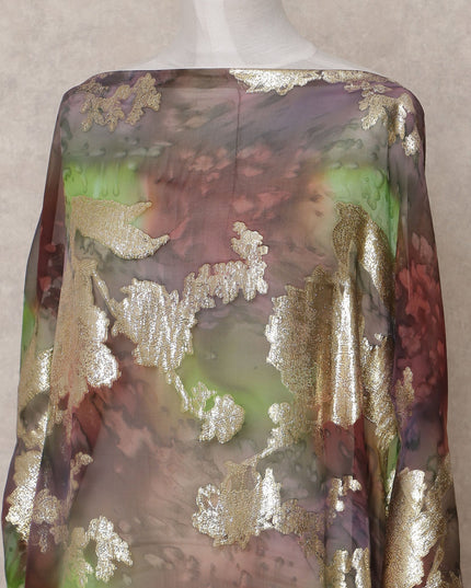 قماش ديراك شيفون حريري صومالي تقليدي باللون البني والأخضر مع لوركس معدني، 3.5 متر، عرض 140 سم، صنع في كوريا الجنوبية - D25050