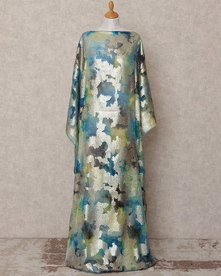 Blue-Green Traditional Somali Silk Chiffon Dirac Fabric with Metallic Lurex, 3.5 Mtrs, Width 140 Cms, Made in South Korea-D25053